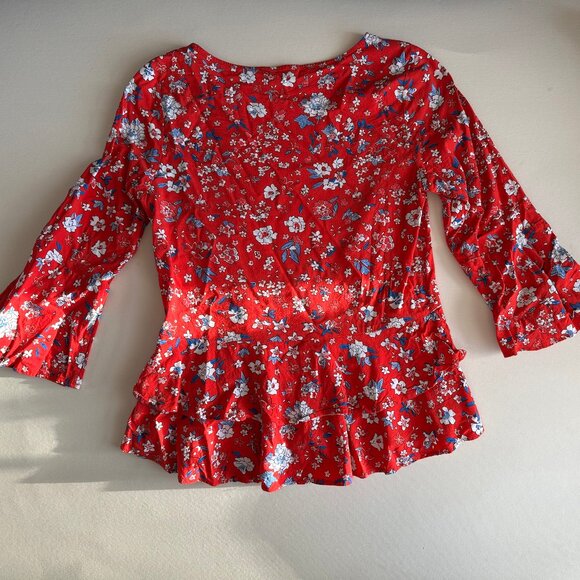 Red Floral Peplum Top - Picture 3 of 4